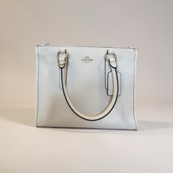 Coach White Pebbled Leather Tote Satchel